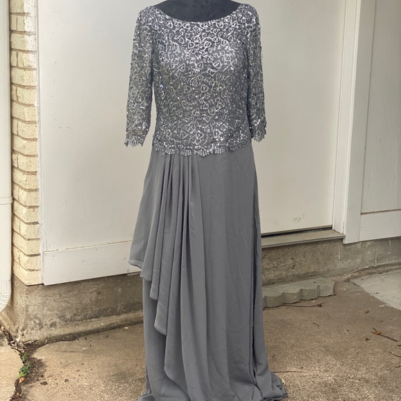 JJ House mother of the bride silver lace and glitter dress New with Tags size 12 - Picture 1 of 7